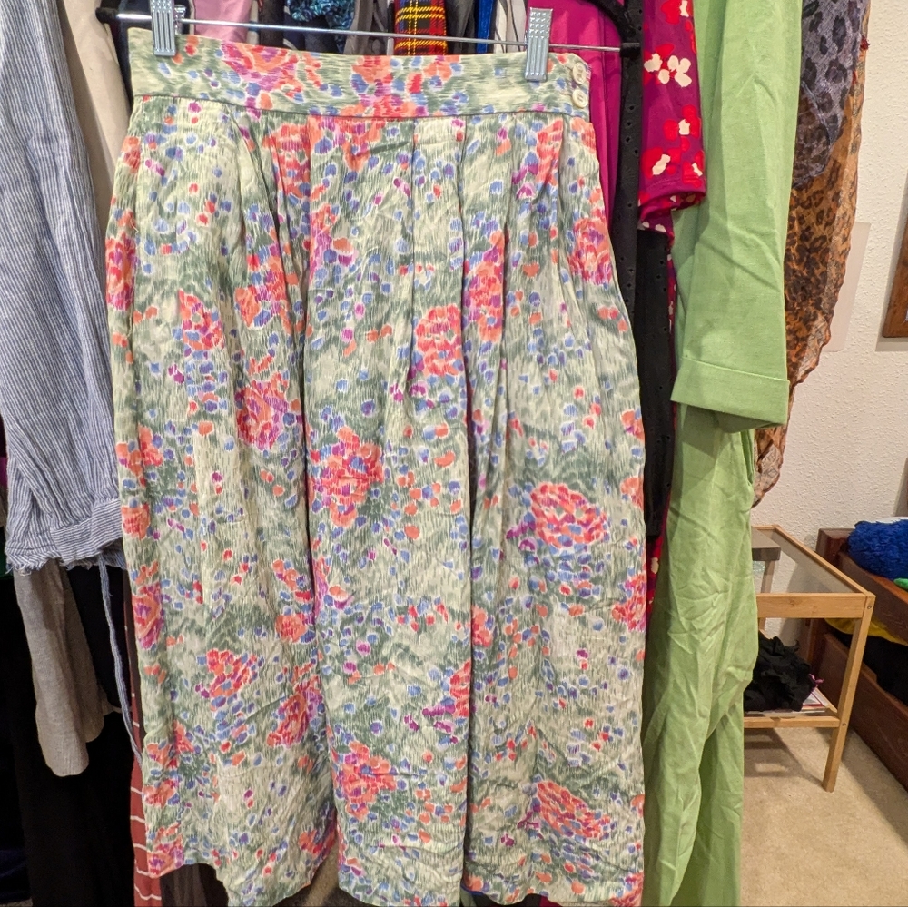 Vintage JH Collectibles A-Line Skirt in Floral Green and Pink - 10